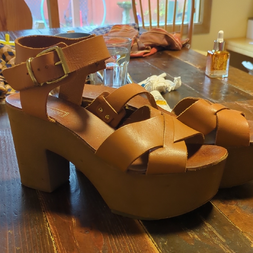 Topshop Brown Leather Platform Sandals